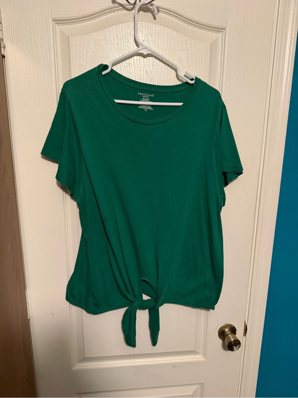 Westbound Emerald Green Tie-Front Short Sleeve Crop Top